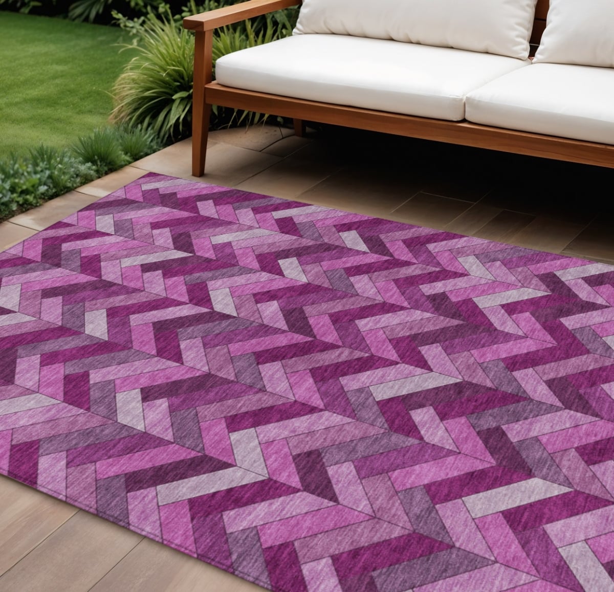 658180 8 x 10 ft. Pink & Ivory Geometric Washable Transitional Indoor & Outdoor Rectangle Area Rug