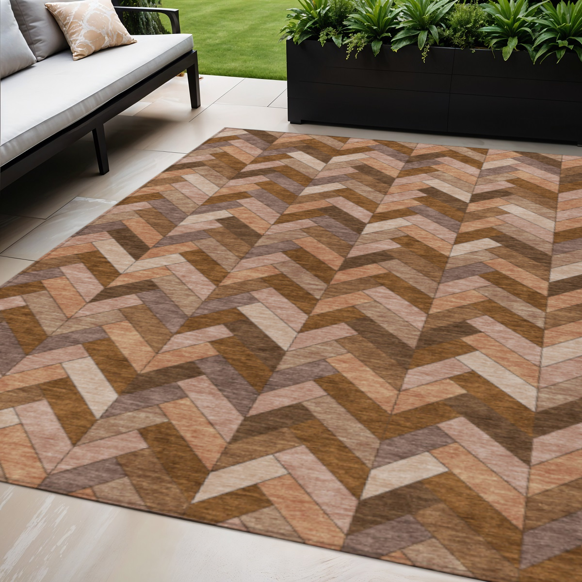 658160 5 x 8 ft. Copper & Rust Geometric Washable Transitional Indoor & Outdoor Rectangle Area Rug