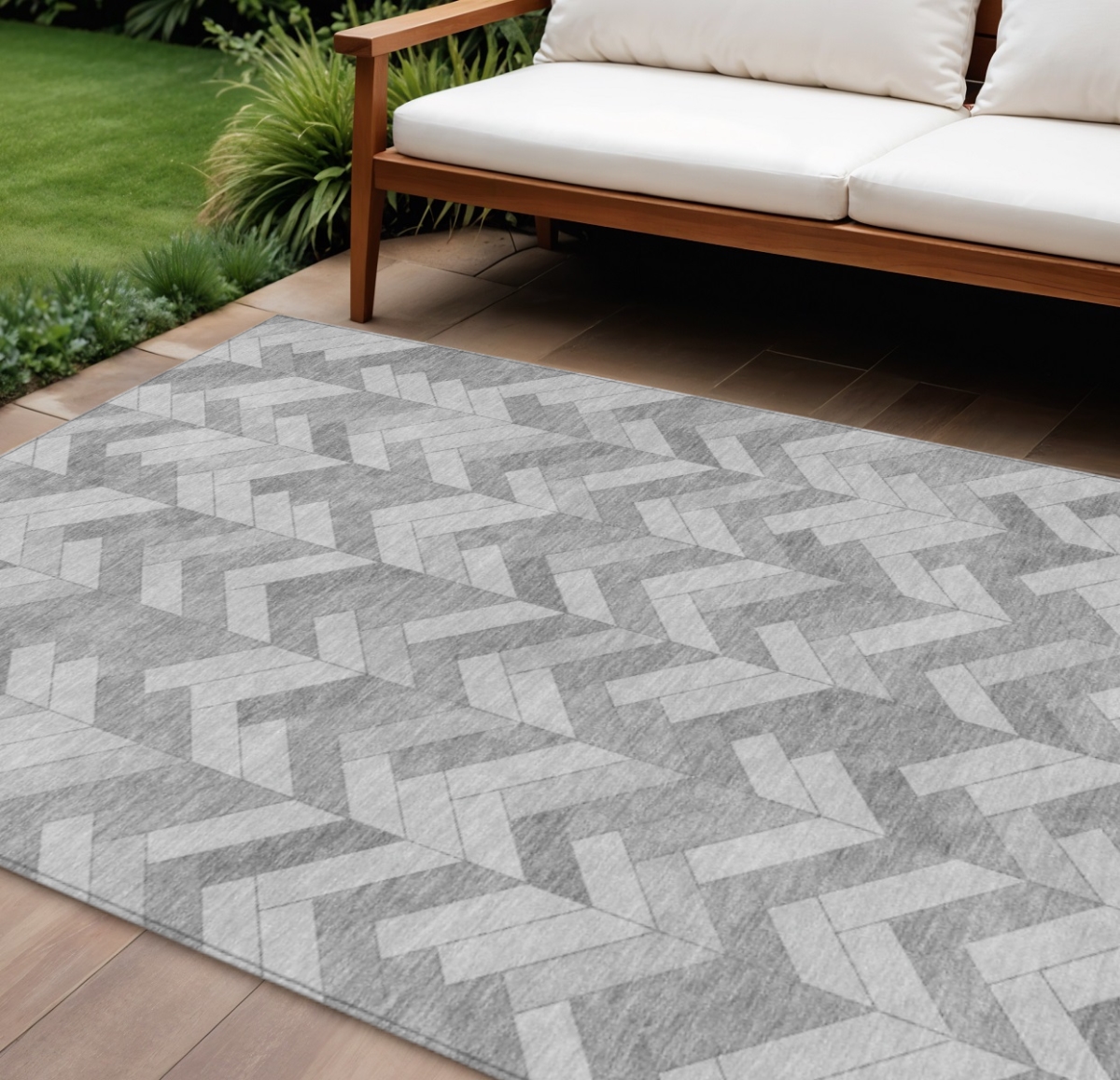 658223 9 x 12 ft. Silver & Gray Geometric Washable Transitional Indoor & Outdoor Rectangle Area Rug