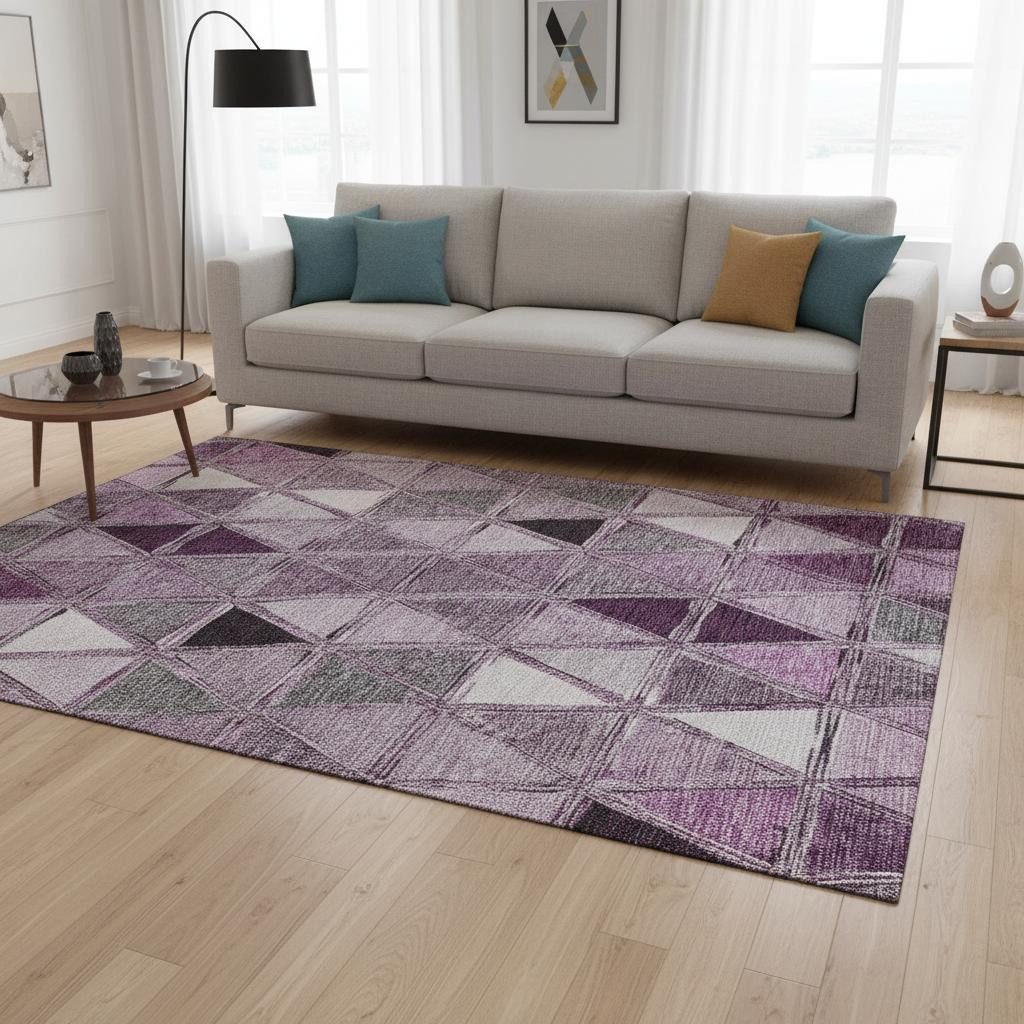 657643 5 x 8 ft. Merlot Gray & Ivory Geometric Transitional Washable Machine Made Rectangle Area Rug with UV Protection