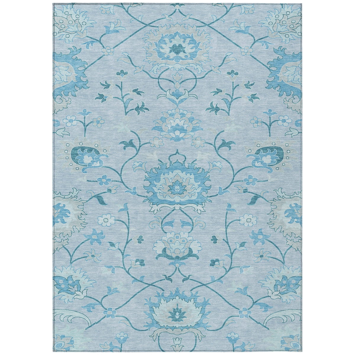 657989 9 x 12 ft. Sky Blue & Ivory Floral Washable Traditional Indoor & Outdoor Rectangle Area Rug