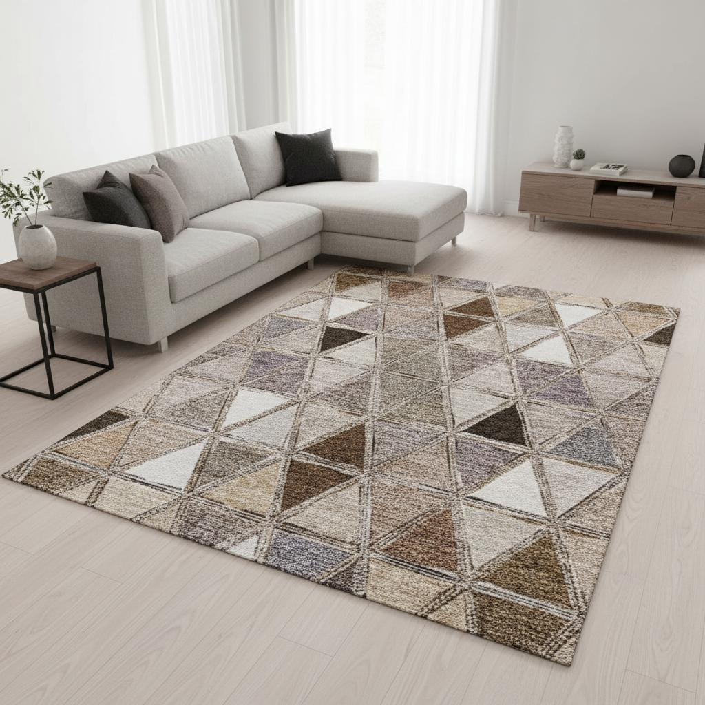 657616 9 x 12 ft. Brown, Gray & Ivory Geometric Washable Machine Made Rectangle Area Rug with UV Protection