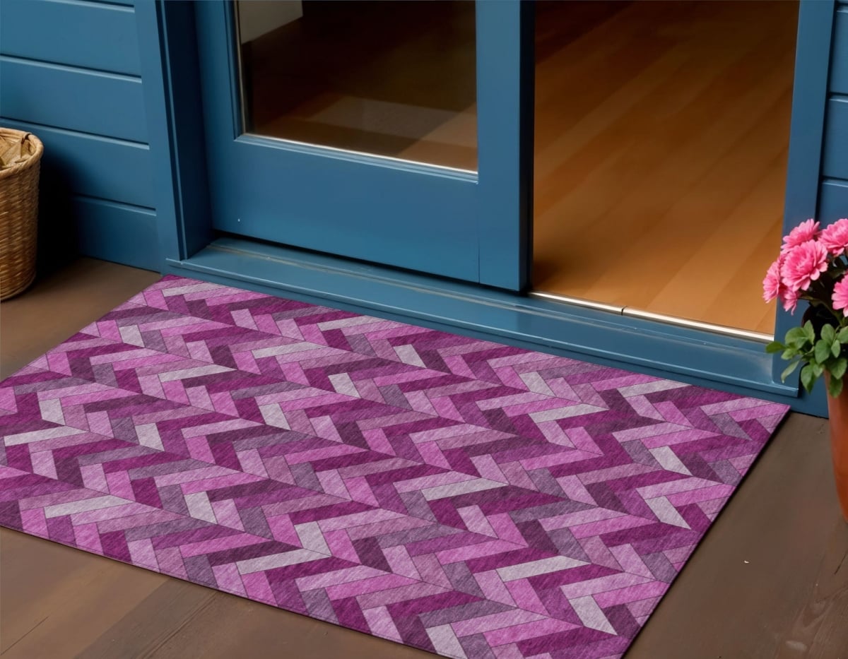 658177 3 x 5 ft. Pink & Ivory Geometric Washable Transitional Indoor & Outdoor Rectangle Area Rug