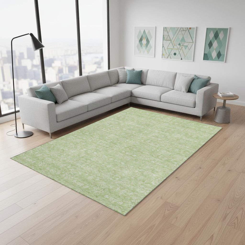 656866 9 x 12 ft. Artichoke Green & Ivory Floral Transitional Washable Machine Made Rectangle Area Rug with UV Protection