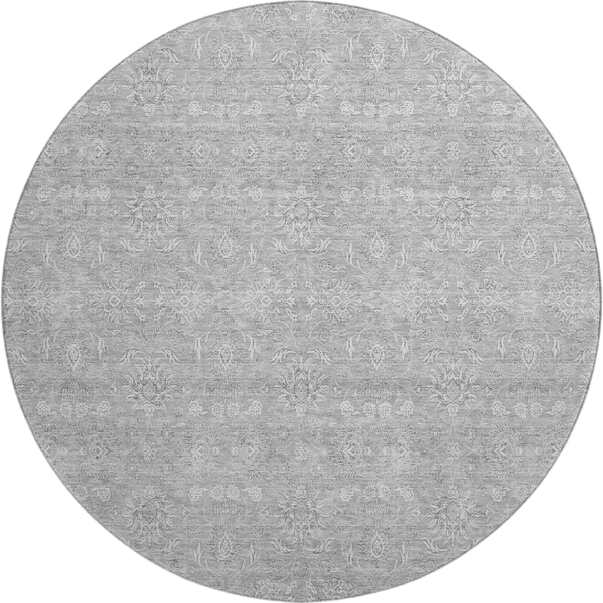 656894 8 ft. Gray & Ivory Floral Transitional Washable Round Area Rug with UV Protection