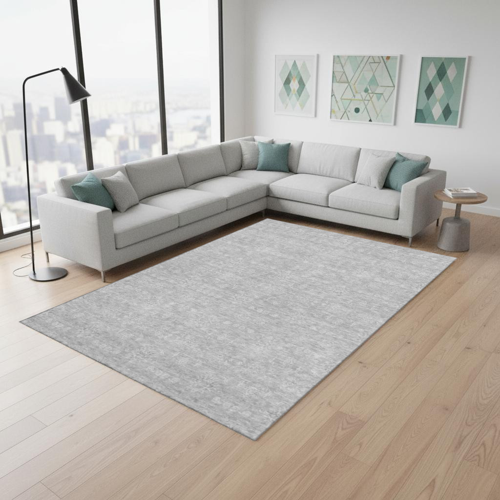 656926 9 x 12 ft. Silver & Gray Floral Transitional Washable Machine Made Rectangle Area Rug with UV Protection