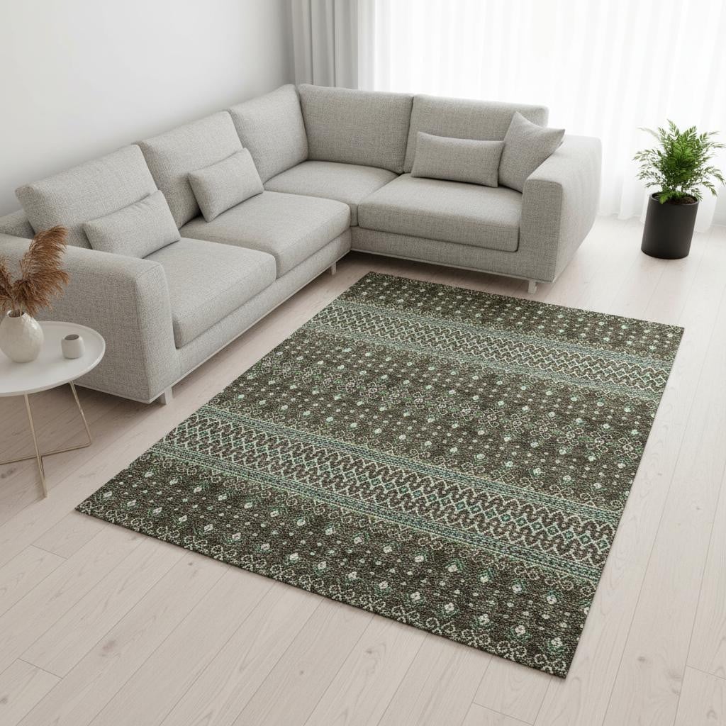 657099 8 x 10 ft. Brown & Taupe Tribal Washable Machine Made Rectangle Area Rug with UV Protection