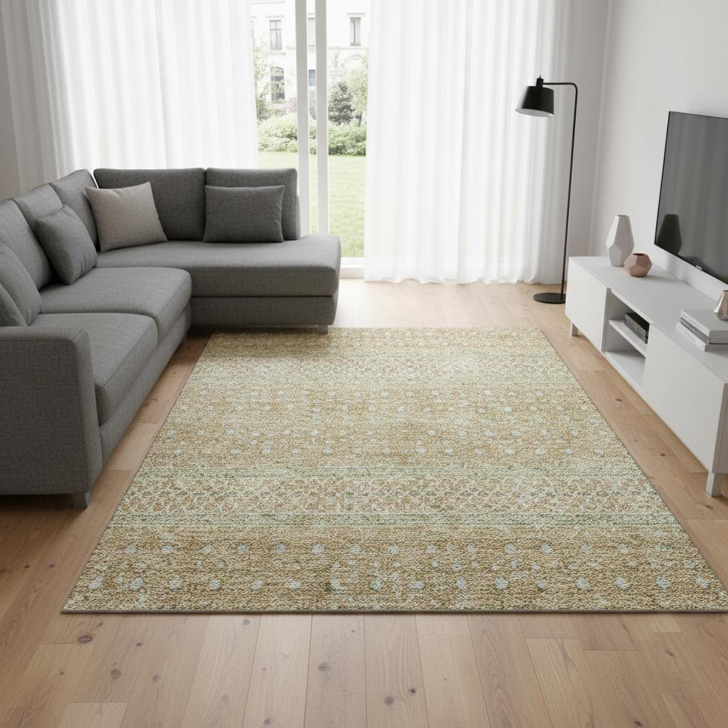 657167 10 x 14 ft. Copper & Ivory Tribal Washable Machine Made Rectangle Area Rug with UV Protection