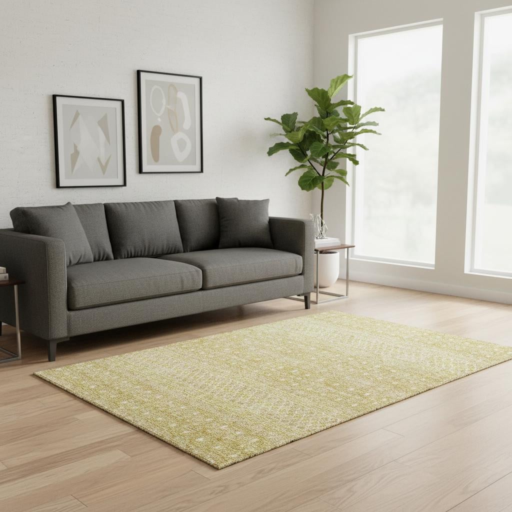 657169 5 x 8 ft. Gold & Ivory Tribal Washable Machine Made Rectangle Area Rug with UV Protection