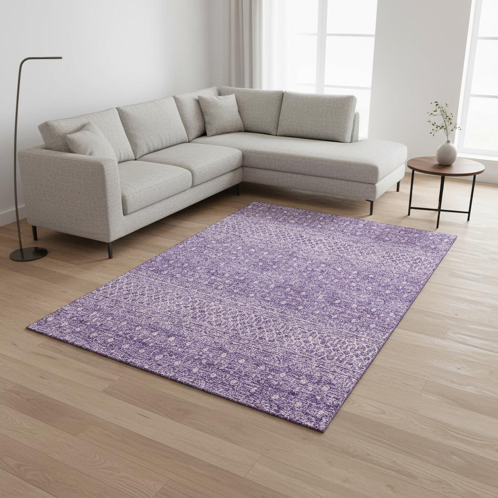 657177 8 x 10 ft. Lavender & Ivory Tribal Transitional Washable Machine Made Rectangle Area Rug with UV Protection
