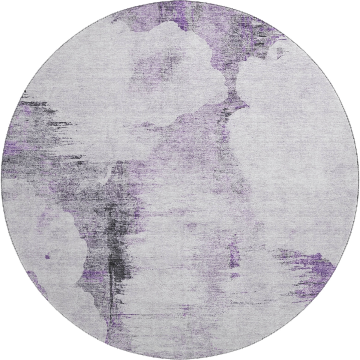 657224 8 ft. Purple, Gray & Ivory Abstract Transitional Washable Round Area Rug with UV Protection
