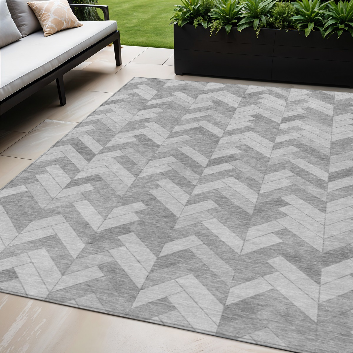 658220 5 x 8 ft. Silver & Gray Geometric Washable Transitional Indoor & Outdoor Rectangle Area Rug