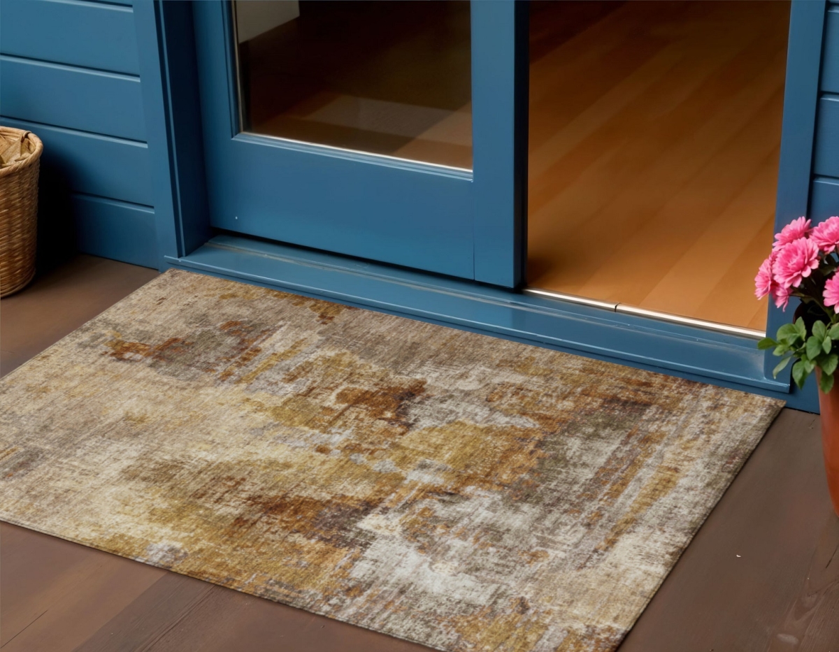658345 3 x 5 ft. Walnut & Beige Abstract Washable Transitional Indoor & Outdoor Rectangle Area Rug