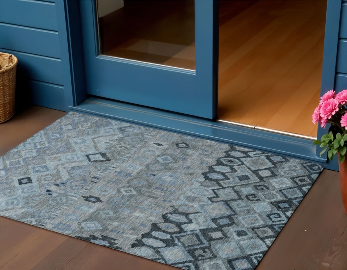 658453 3 x 5 ft. Gray & Charcoal Geometric Washable Transitional Indoor & Outdoor Rectangle Area Rug