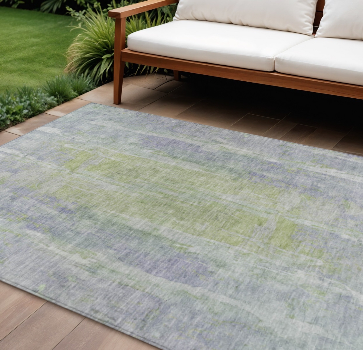 658680 10 x 14 ft. Plum & Green Abstract Washable Transitional Indoor & Outdoor Rectangle Area Rug