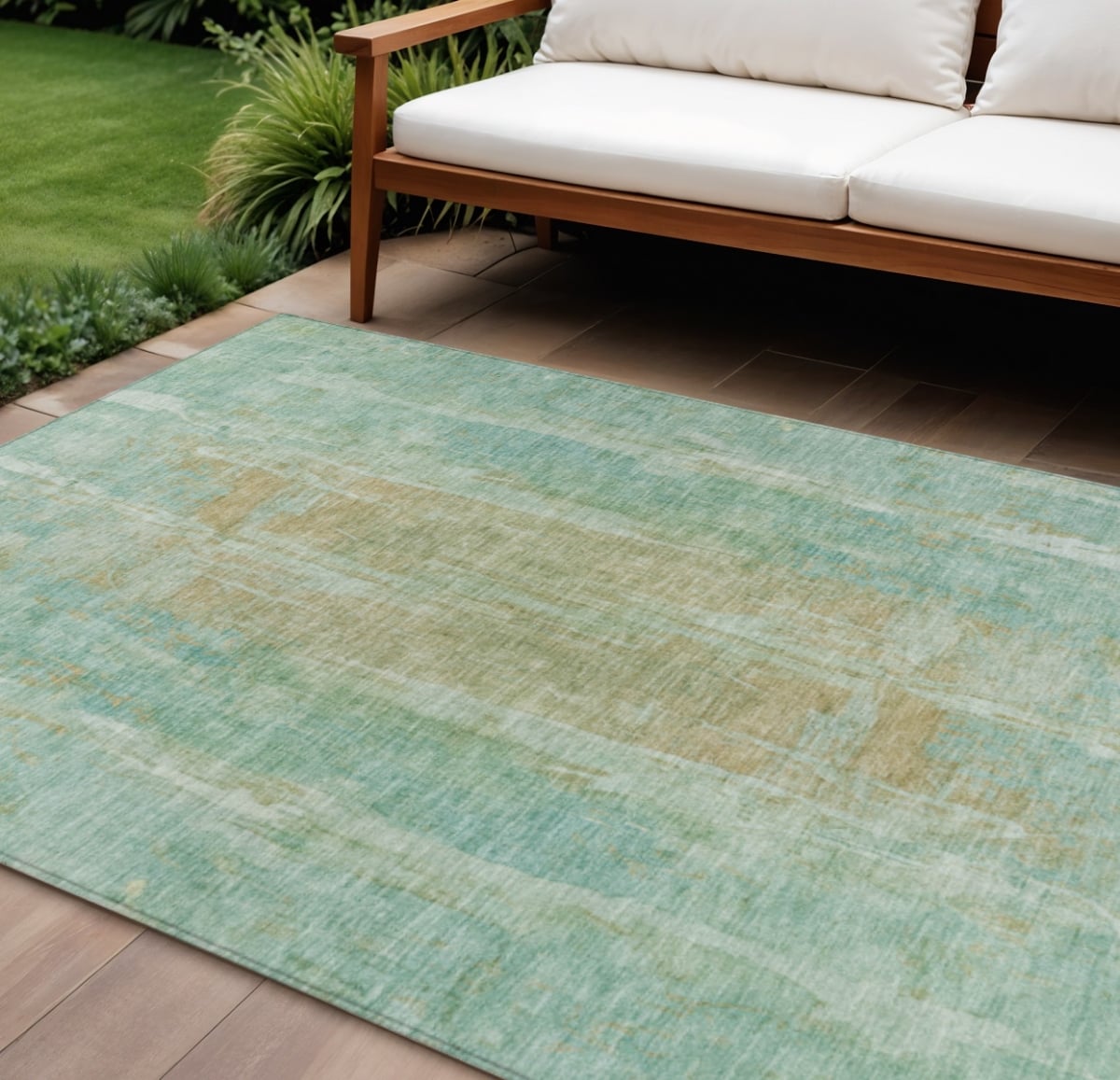 658696 8 x 10 ft. Teal, Blue & Copper Abstract Washable Transitional Indoor & Outdoor Rectangle Area Rug