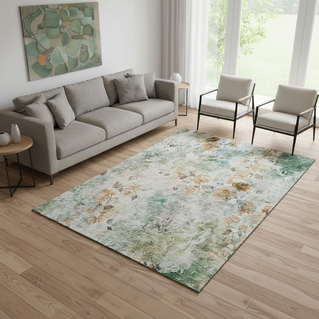 657739 5 x 8 ft. Teal Copper & Ivory Floral Washable Machine Made Rectangle Area Rug with UV Protection