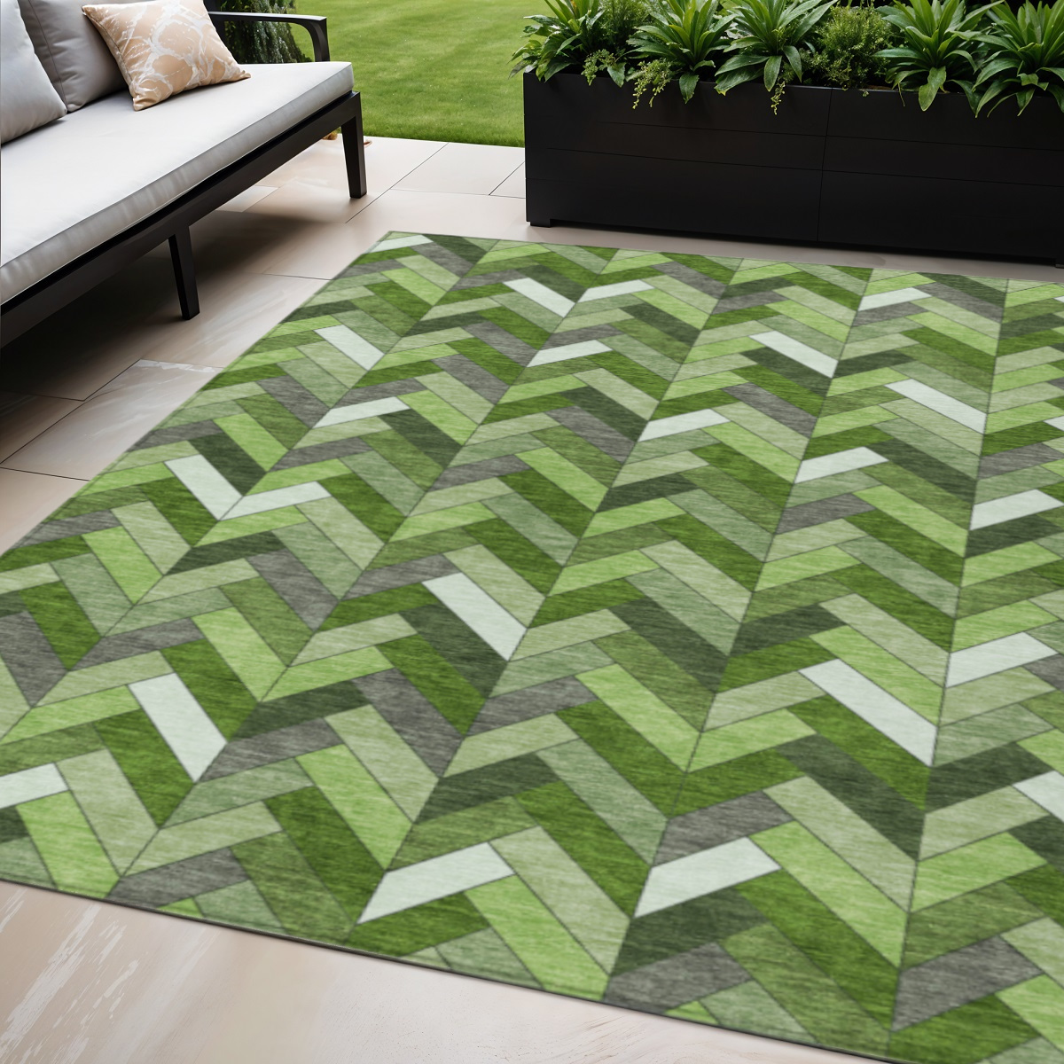 658172 5 x 8 ft. Olive Green & Ivory Geometric Washable Transitional Indoor & Outdoor Rectangle Area Rug
