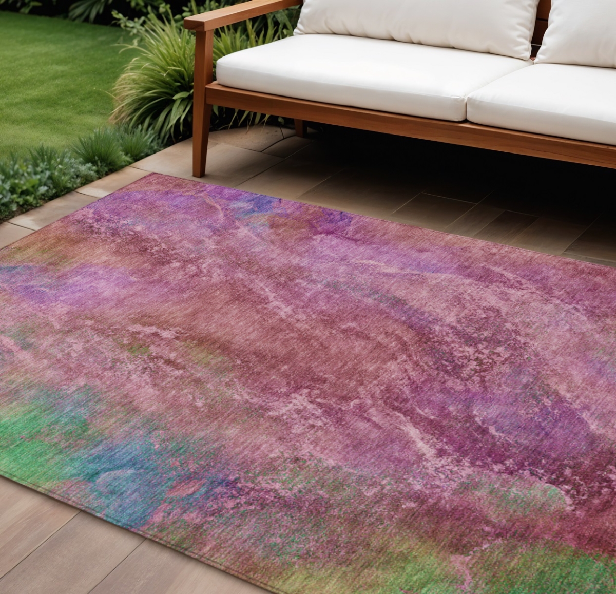 658638 10 x 14 ft. Blush Green & Purple Abstract Washable Transitional Indoor & Outdoor Rectangle Area Rug