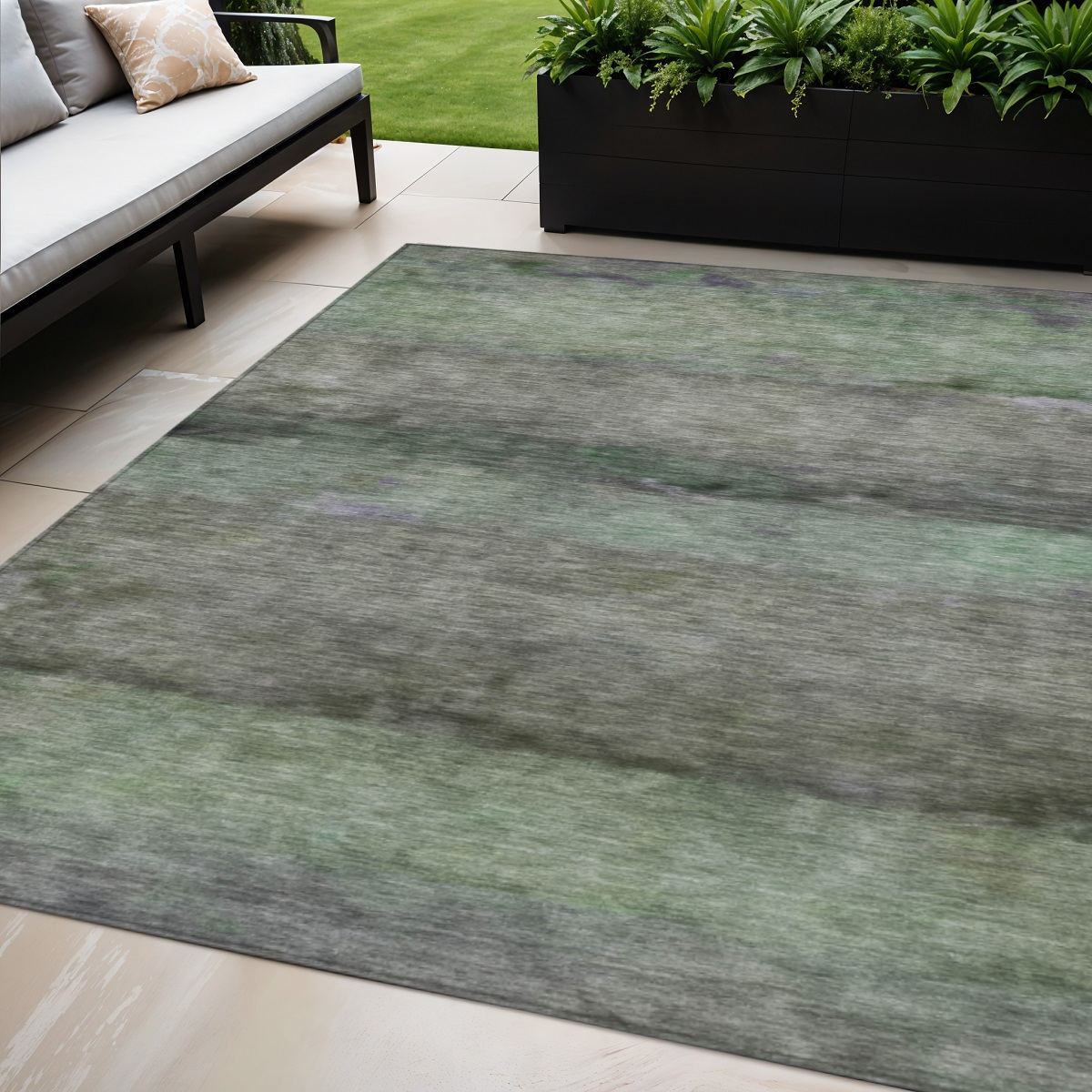 658758 10 x 14 ft. Artichoke Green & Gray Abstract Washable Transitional Indoor & Outdoor Rectangle Area Rug