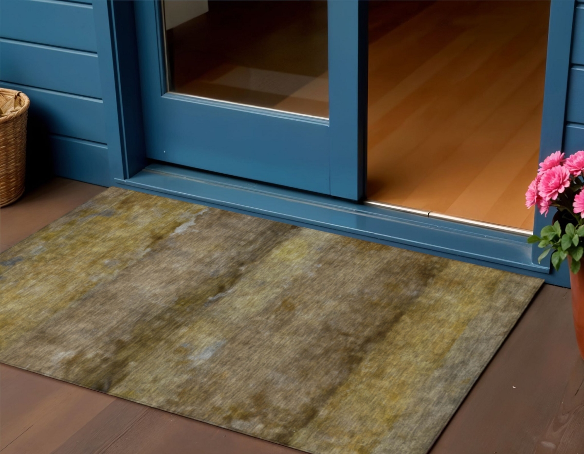658765 3 x 5 ft. Brown & Taupe Abstract Washable Transitional Indoor & Outdoor Rectangle Area Rug