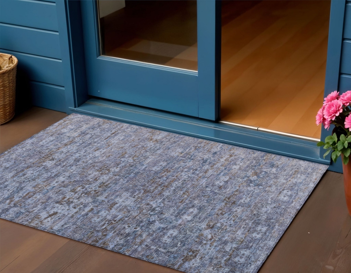 659342 3 x 5 ft. Blue & Brown Ikat Washable Transitional Indoor & Outdoor Rectangle Area Rug