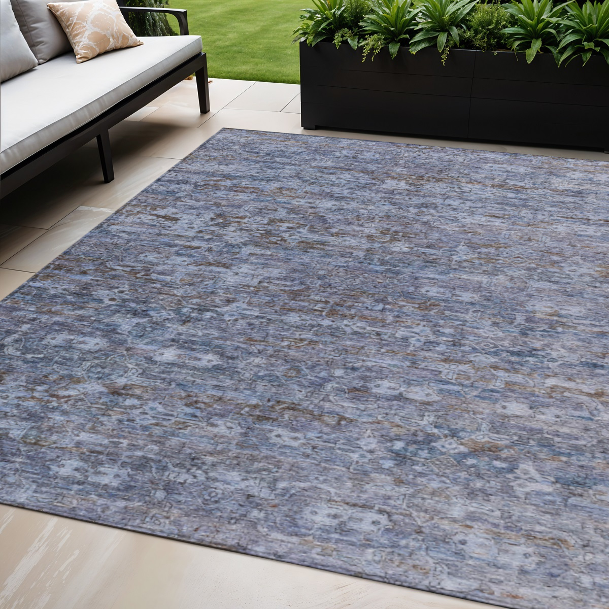 659343 5 x 8 ft. Blue & Brown Ikat Washable Transitional Indoor & Outdoor Rectangle Area Rug
