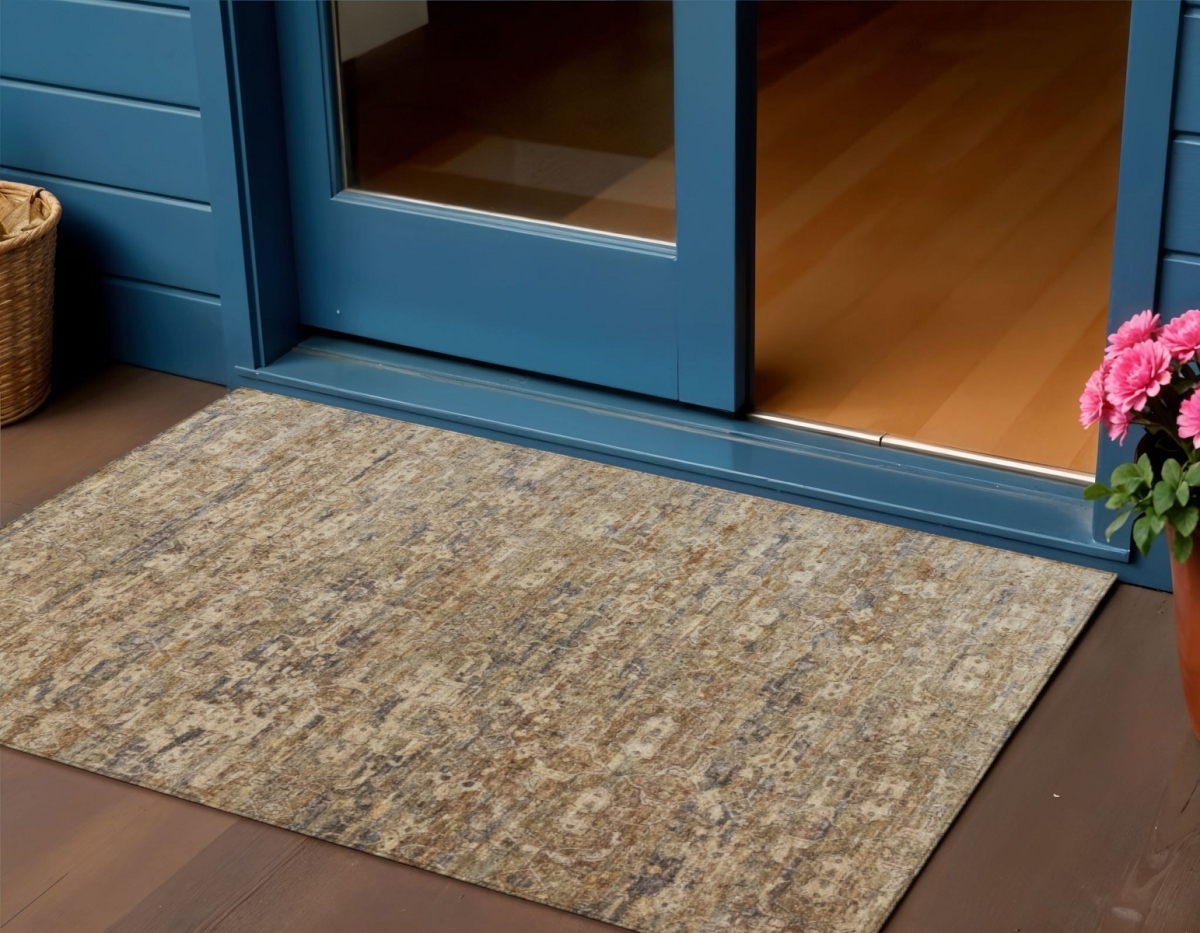 659348 3 x 5 ft. Brown & Beige Ikat Washable Transitional Indoor & Outdoor Rectangle Area Rug