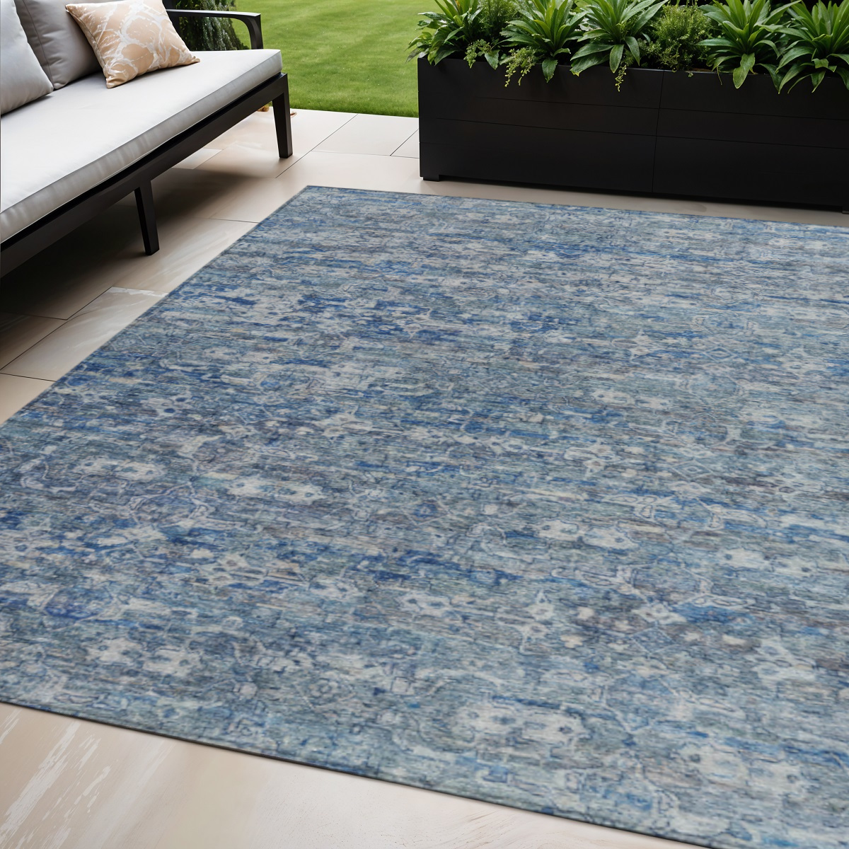 659355 5 x 8 ft. Denim Blue & Ivory Ikat Washable Transitional Indoor & Outdoor Rectangle Area Rug