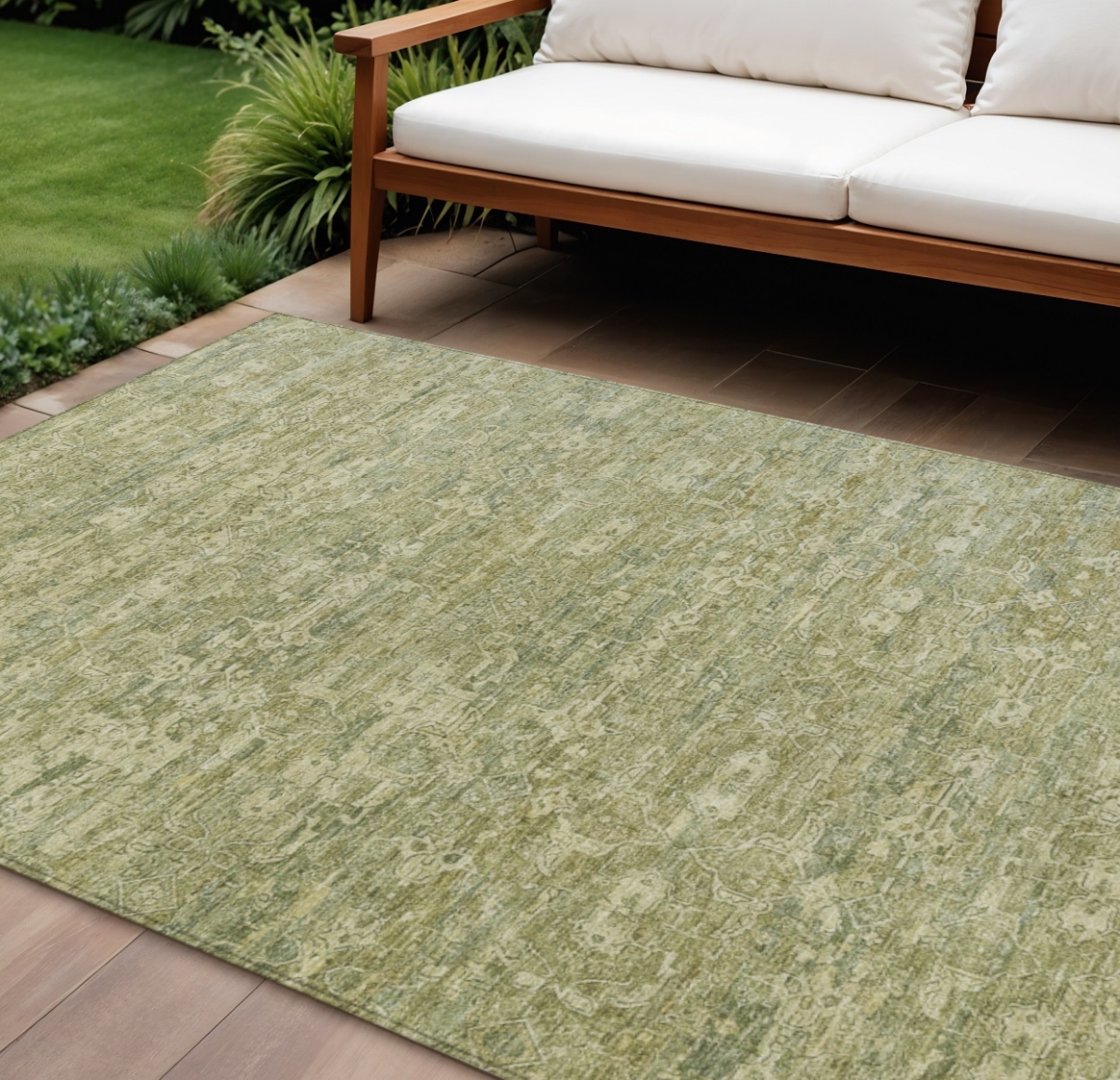 659381 8 x 10 ft. Sage & Ivory Ikat Washable Transitional Indoor & Outdoor Rectangle Area Rug