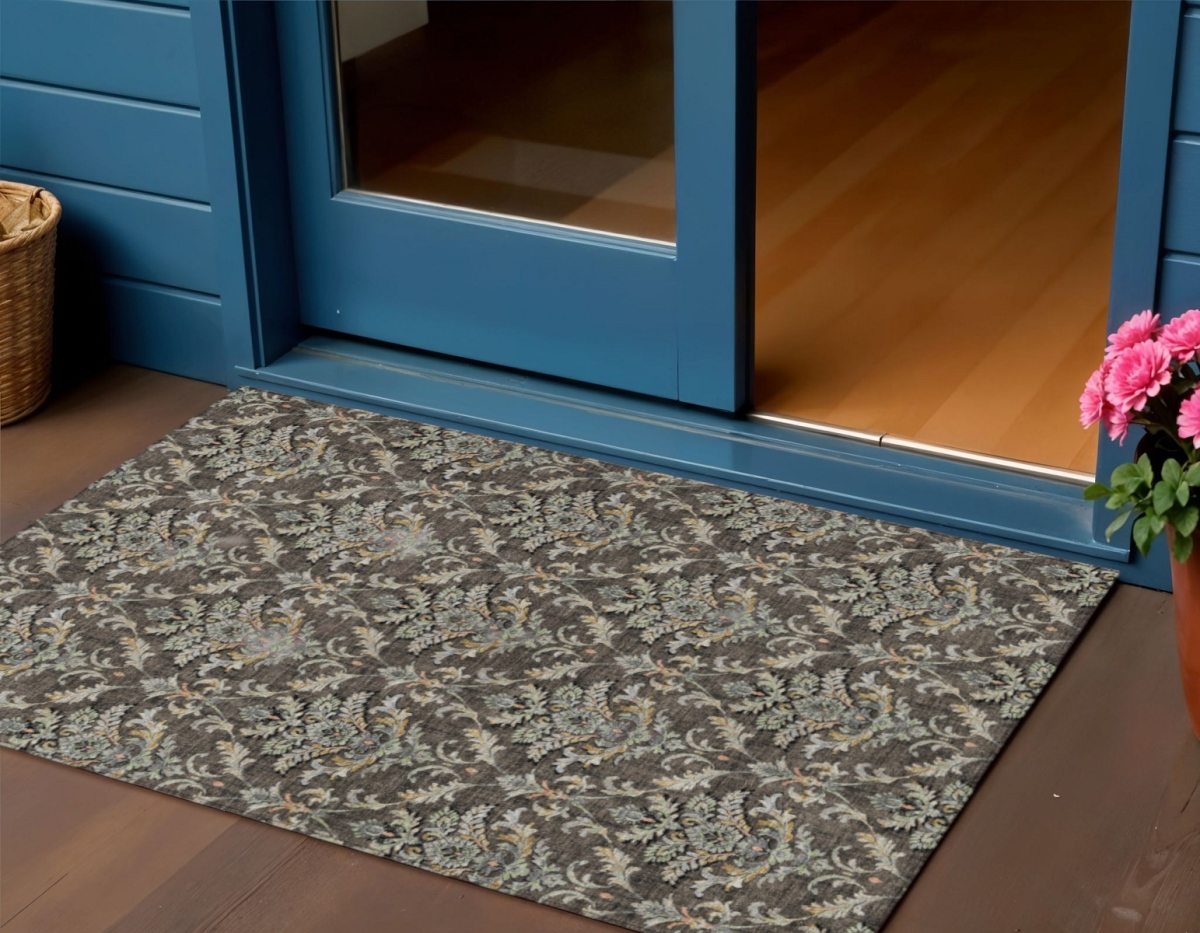 659396 3 x 5 ft. Chocolate Copper & Black Damask Washable Traditional Indoor & Outdoor Rectangle Area Rug