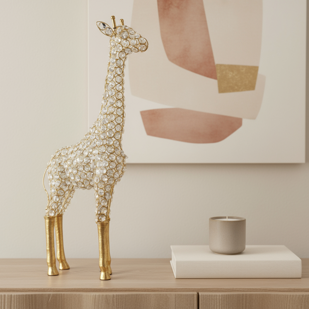 659499 23 in. Gold Crystal & Iron Giraffe Tabletop Sculpture