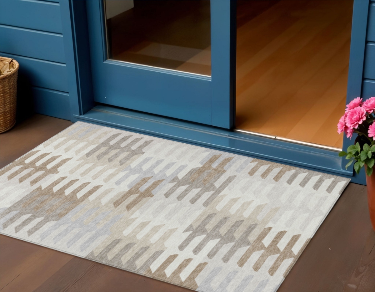659574 3 x 5 ft. Ivory, Gray & Brown Geometric Washable Transitional Indoor & Outdoor Rectangle Area Rug