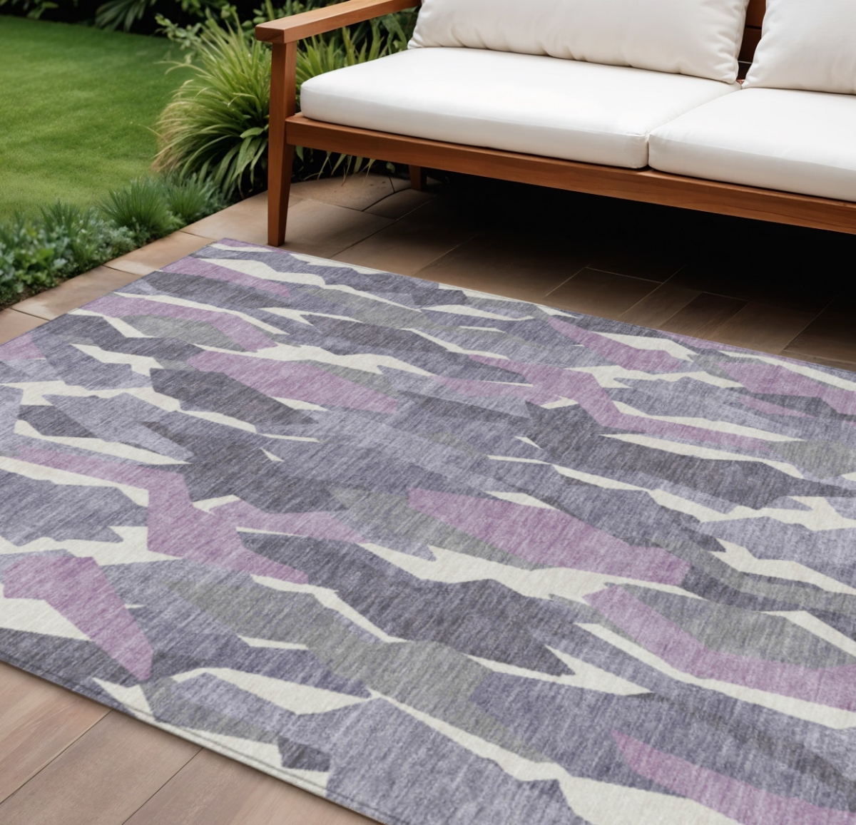 659639 10 x 14 ft. Purple Gray & Ivory Striped Washable Transitional Indoor & Outdoor Rectangle Area Rug