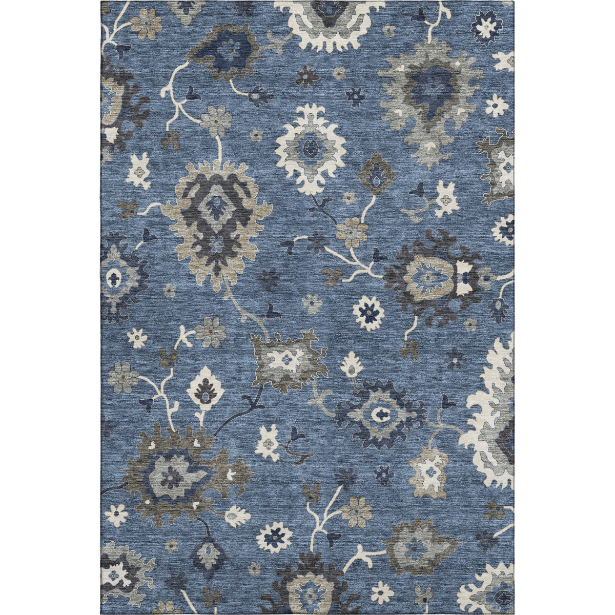 663273 8 x 10 ft. Blue, Gray & White Floral Medallion Washable Machine Made Rectangle Area Rug with UV Protection