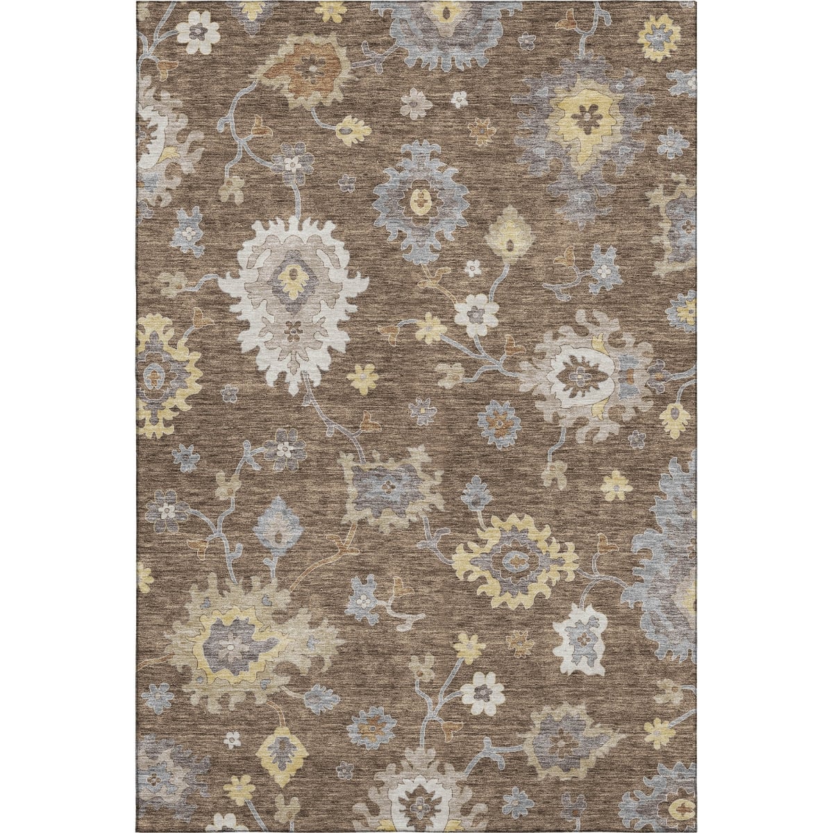 663280 9 x 12 ft. Chocolate Gold & Gray Floral Medallion Washable Machine Made Rectangle Area Rug with UV Protection
