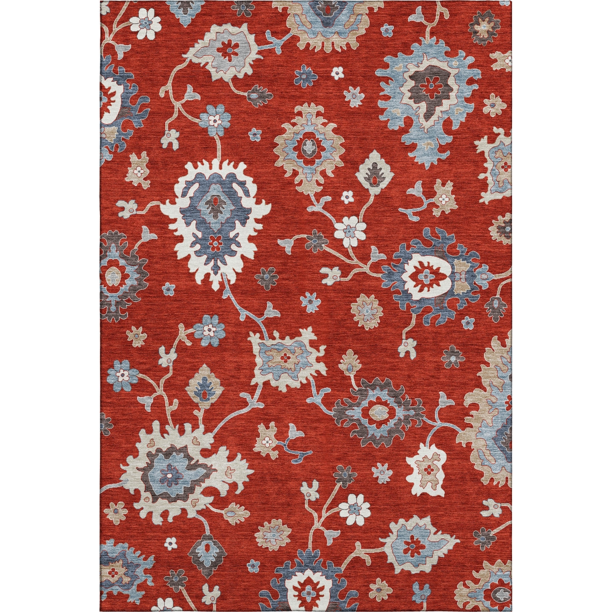 663309 8 x 10 ft. Red Gray & Ivory Floral Medallion Washable Machine Made Rectangle Area Rug with UV Protection