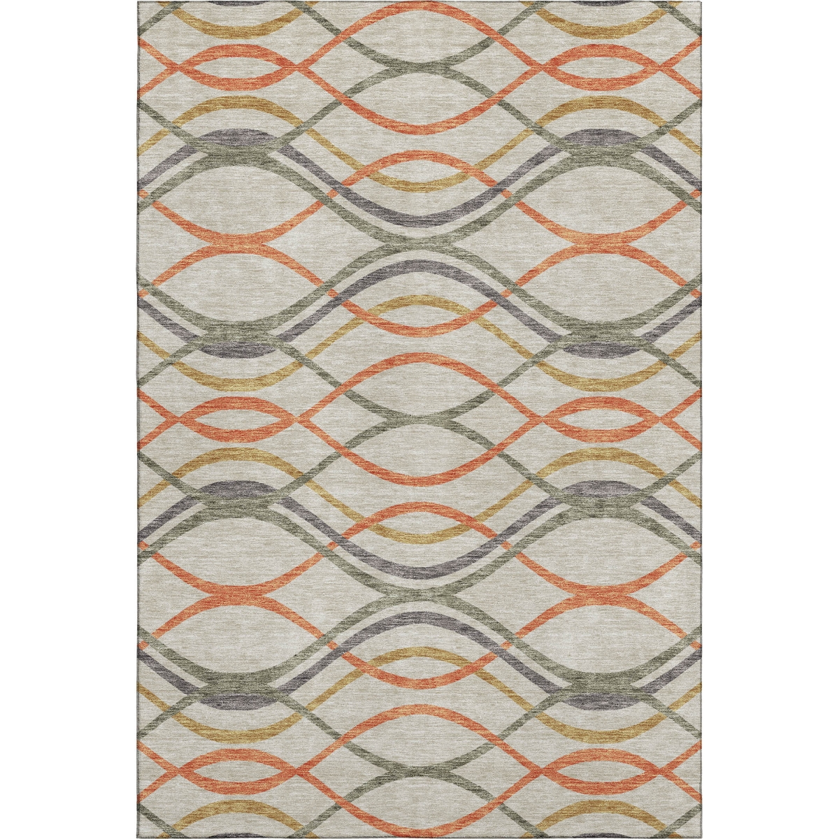 663606 5 x 8 ft. Orange Ivory & Gold Abstract Washable Machine Made Rectangle Area Rug with UV Protection