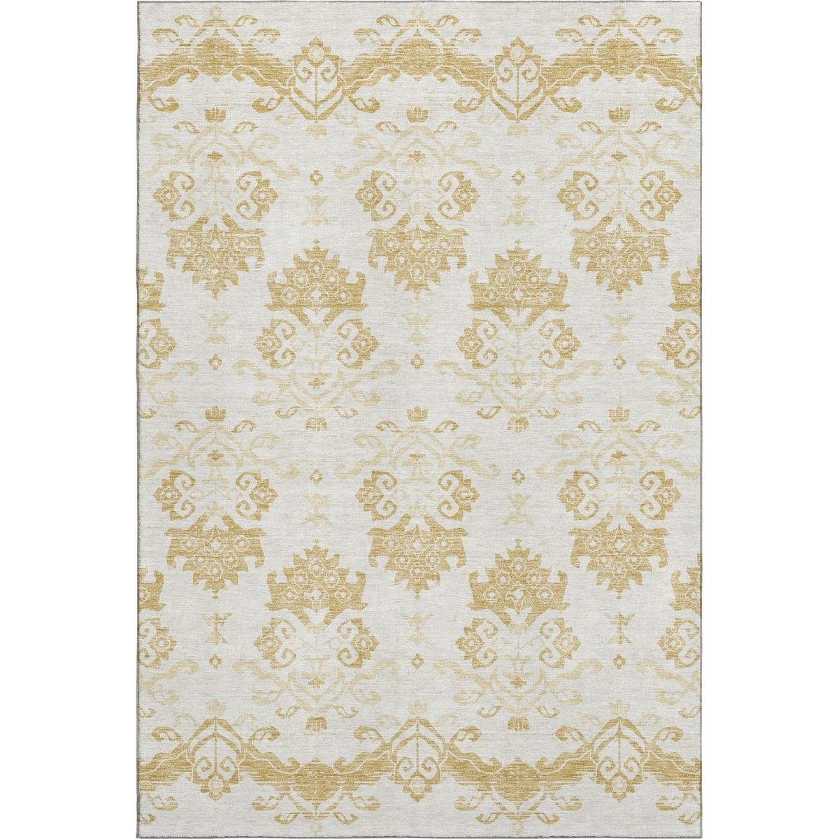 663756 10 x 14 ft. Gold & Beige Medallion Washable Machine Made Rectangle Area Rug with UV Protection