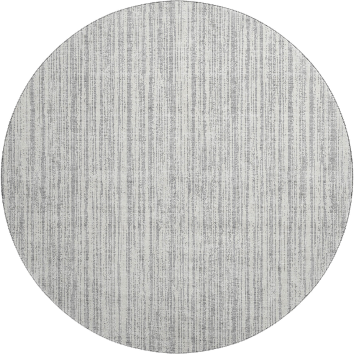 663819 8 ft. Gray & Silver Striped Transitional Washable Round Area Rug with UV Protection