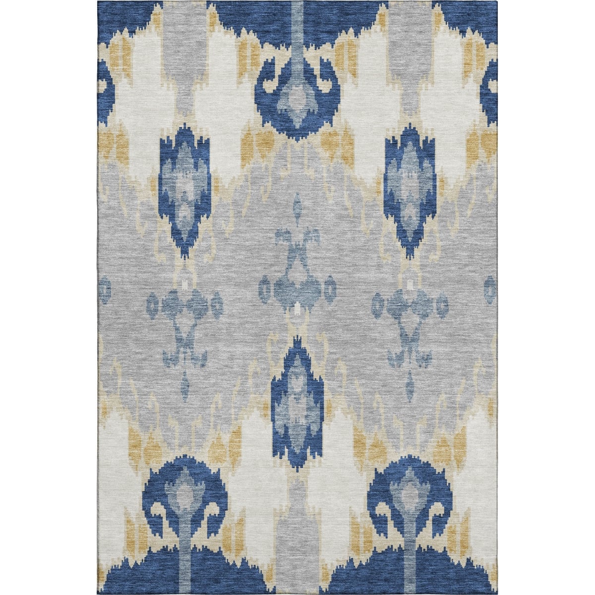 663004 9 x 12 ft. Navy Blue Gold & Ivory Ikat Washable Machine Made Rectangle Area Rug with UV Protection