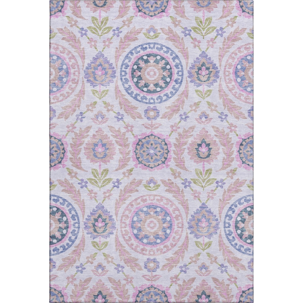 663197 10 x 14 ft. Blush Purple & Green Floral Washable Machine Made Rectangle Area Rug with UV Protection