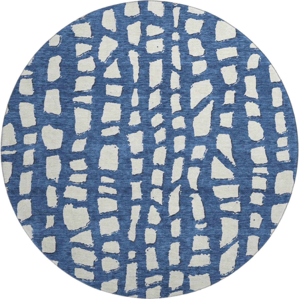 663368 8 ft. Navy Blue & Ivory Cobblestone Washable Round Area Rug with UV Protection