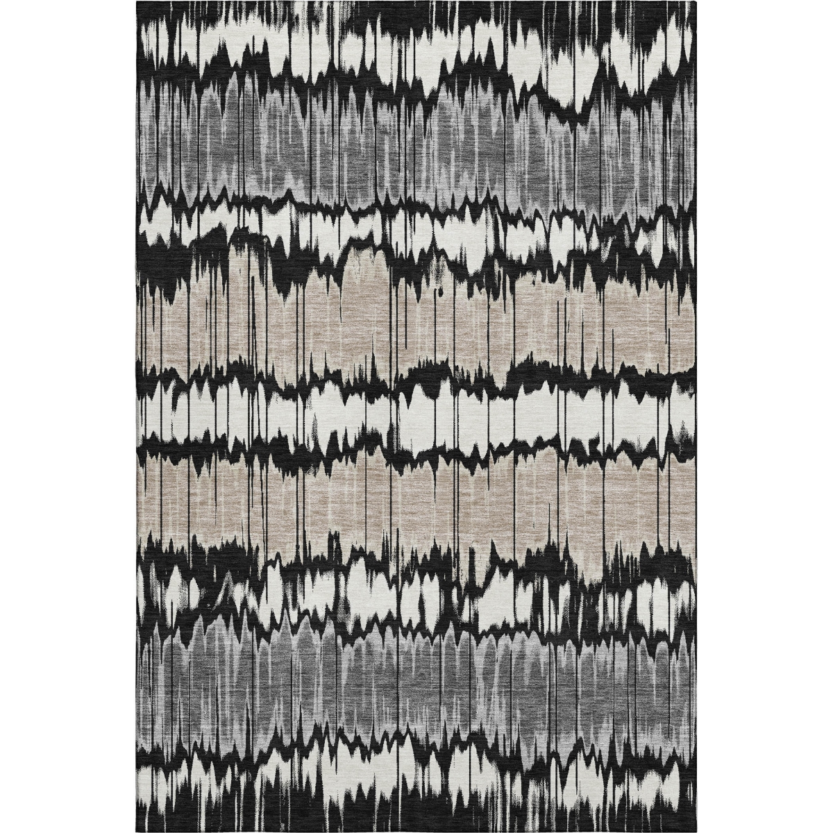 663420 9 x 12 ft. Black Silver & Brown Striped Washable Machine Made Rectangle Area Rug with UV Protection