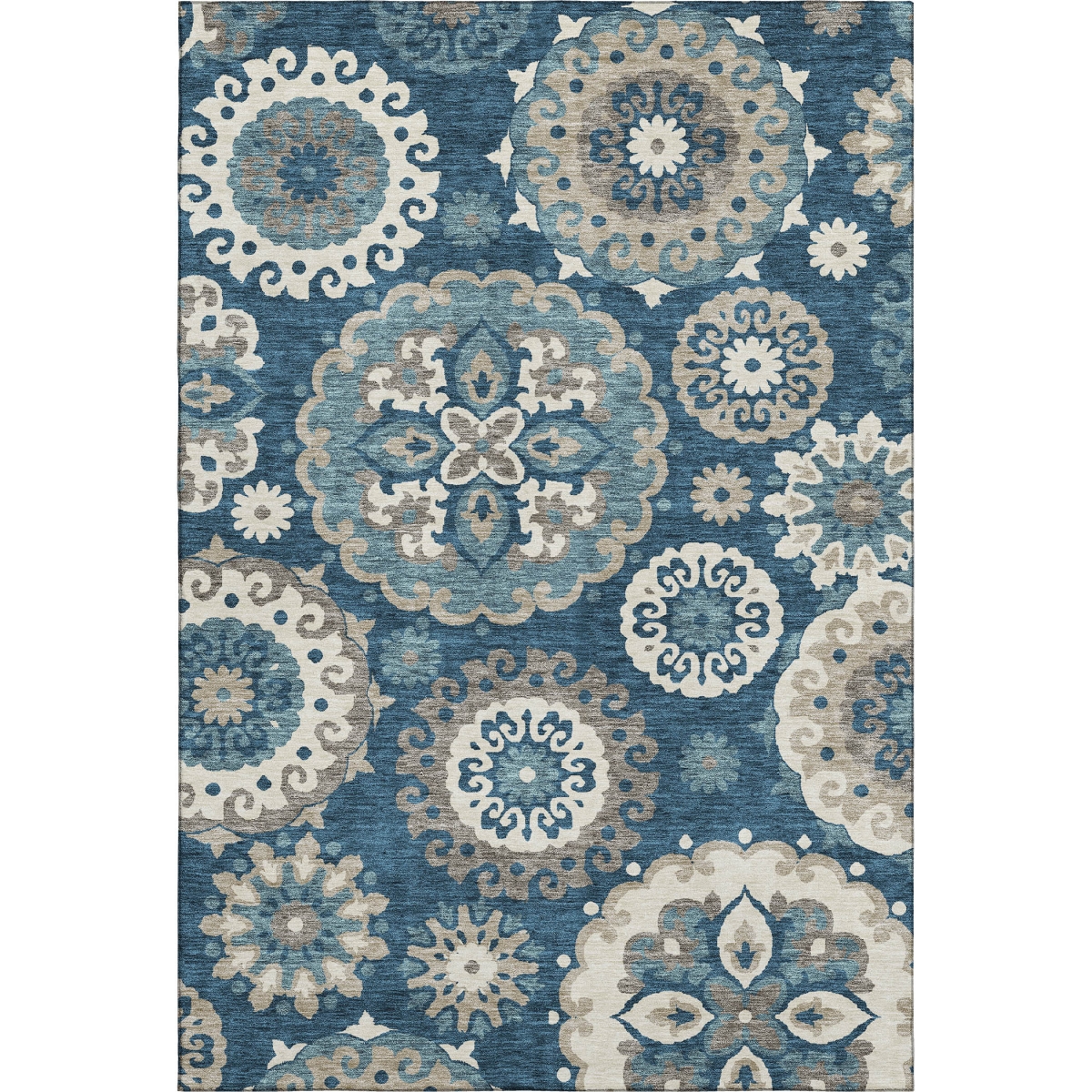 664031 9 x 12 ft. Blue, Ivory & Beige Medallion Washable Machine Made Rectangle Area Rug with UV Protection
