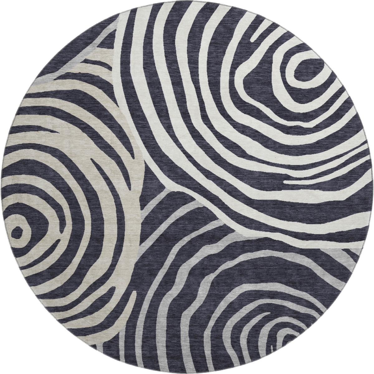 664167 8 ft. Black Ivory & Gray Abstract Transitional Washable Round Area Rug with UV Protection