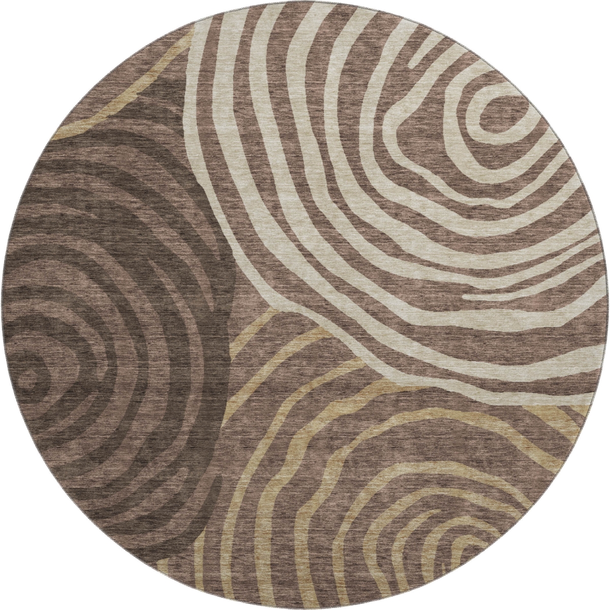 664185 8 ft. Brown Taupe & Ivory Abstract Transitional Washable Round Area Rug with UV Protection