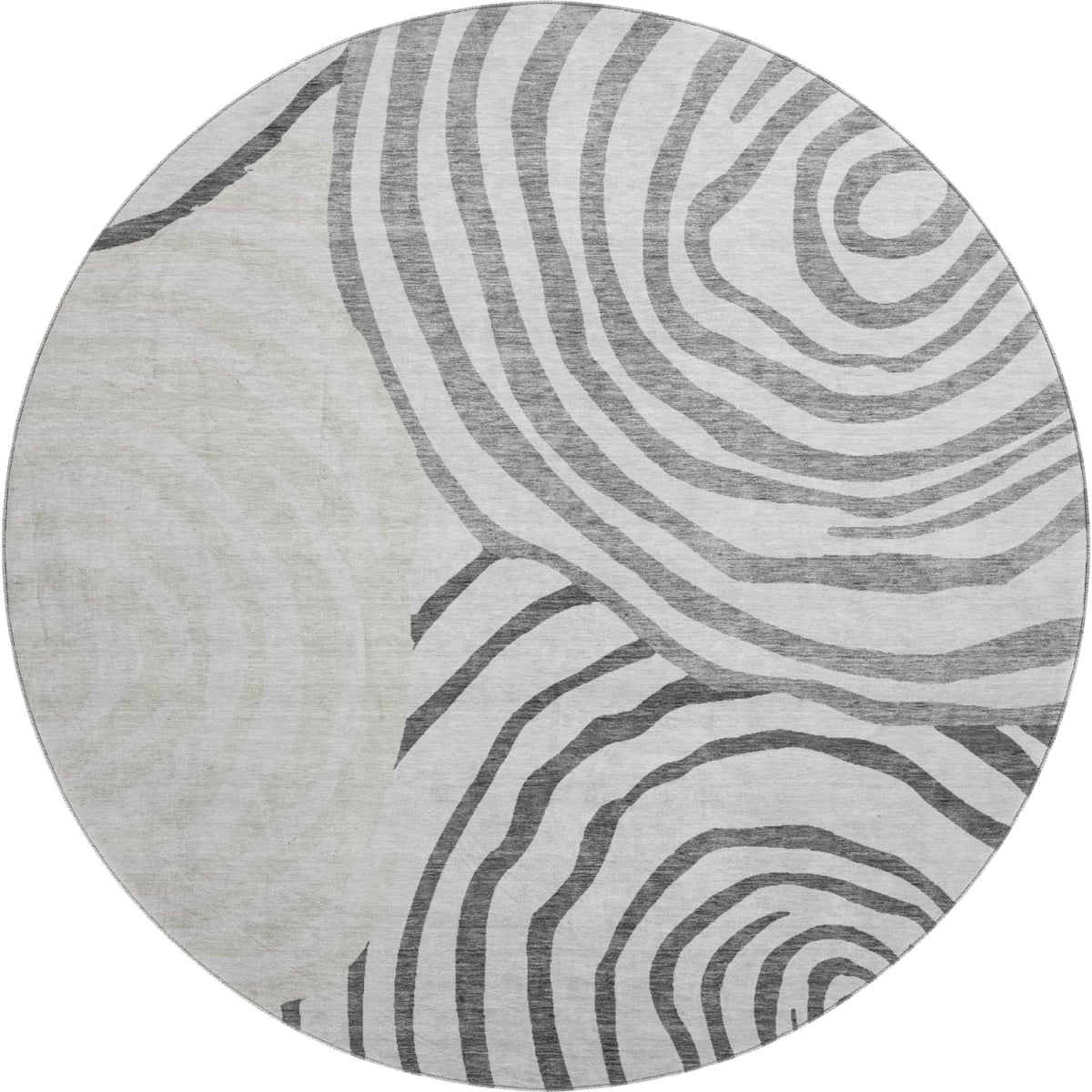 664197 8 ft. Gray Silver & Beige Abstract Washable Round Area Rug with UV Protection