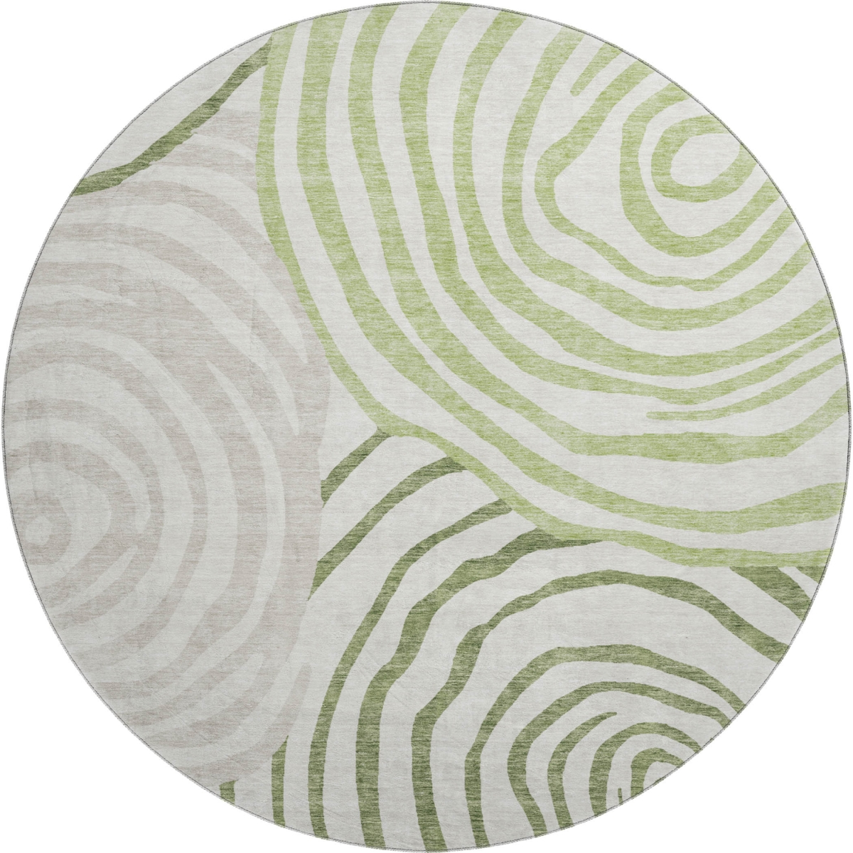 664203 8 ft. Green, Gray & Ivory Abstract Transitional Washable Round Area Rug with UV Protection