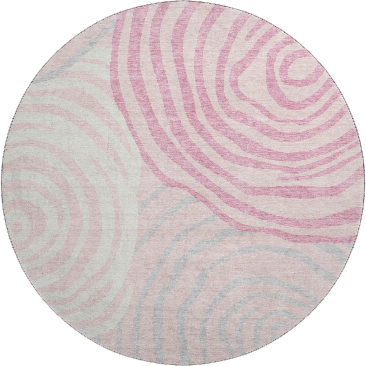 664215 8 ft. Pink, Gray & Ivory Abstract Transitional Washable Round Area Rug with UV Protection